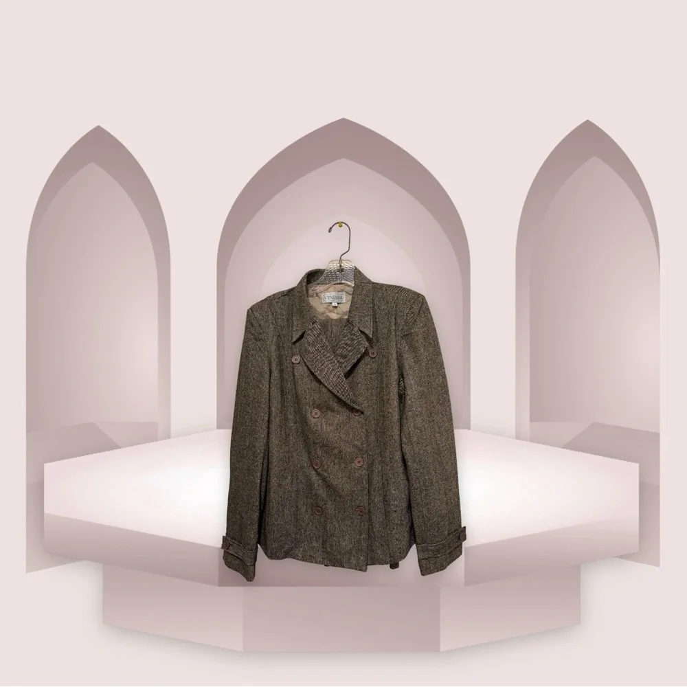 Venessa Tweed Long Sleeve Double Breasted Pantsuit Women's Size M Black/Tan - Picture 3 of 15